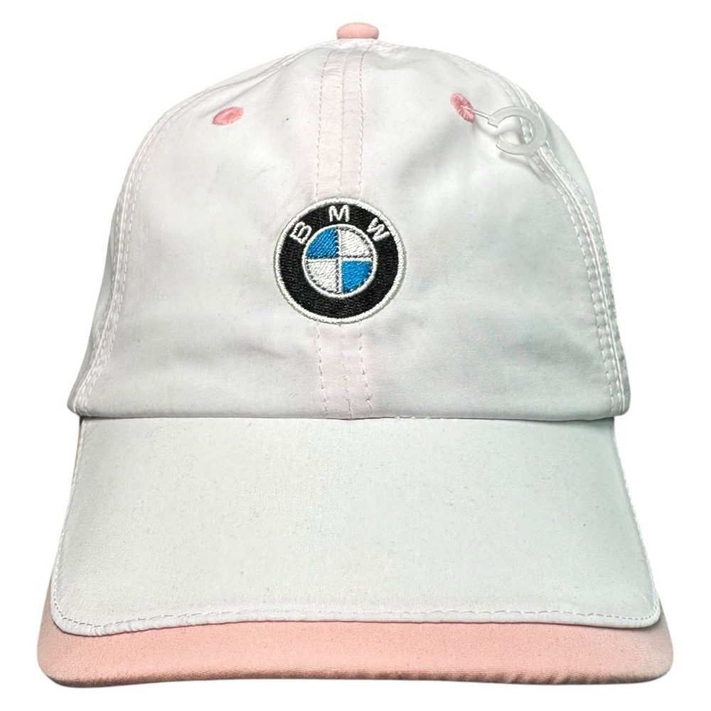 BMW Lifestyle White Pink Adjustable Hat Cap Logo Womens w/ Bonus Keychain
